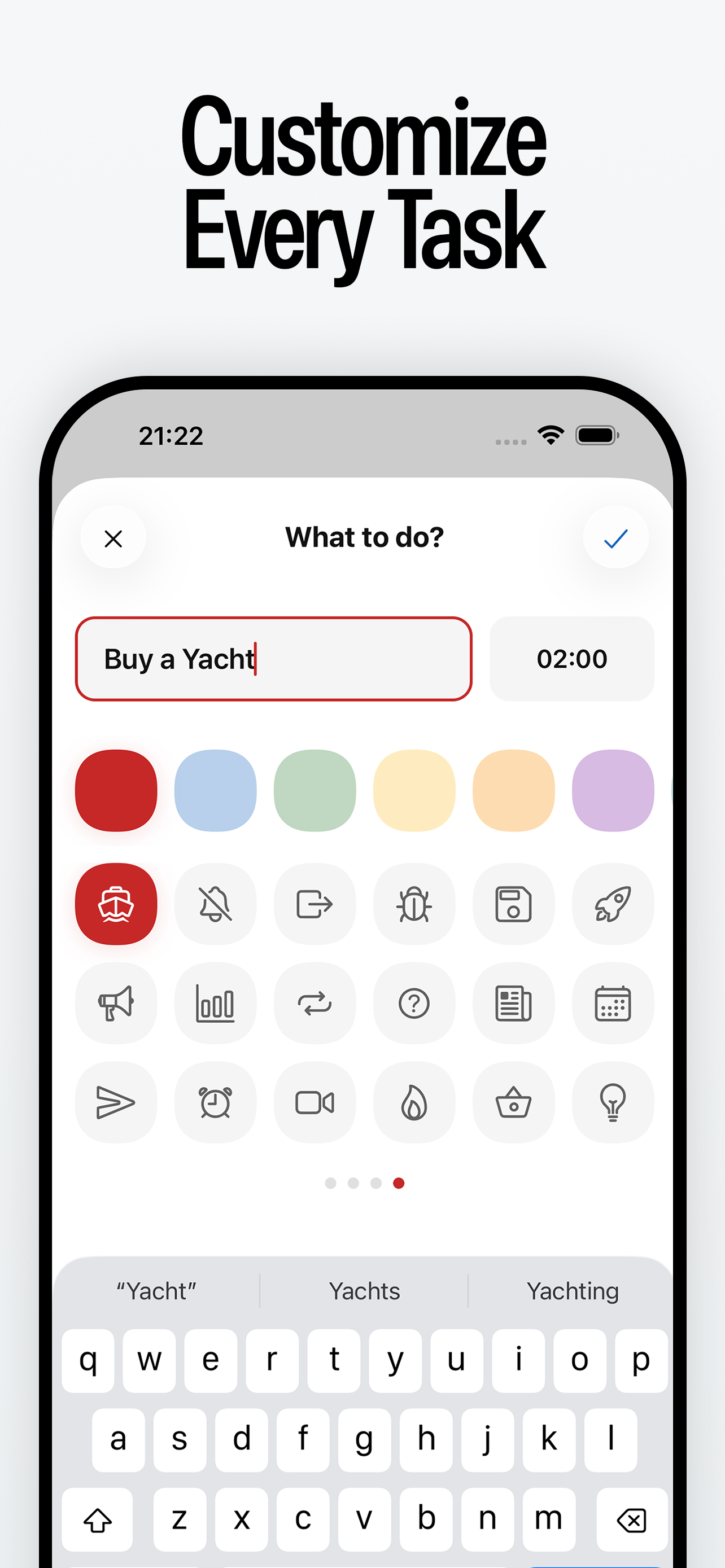 Customize Every Task - OneDial task creation with colors and icons